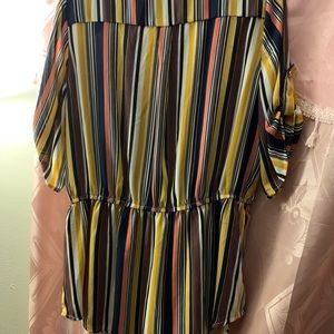 Beautiful multi-colored striped blouse with gold zipper and buttons